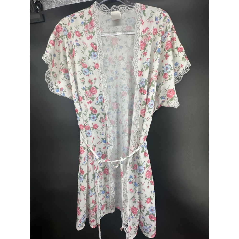 Vintage Private Moments Floral Lace Robe Housecoat Peignoir USA Made Cottagecore